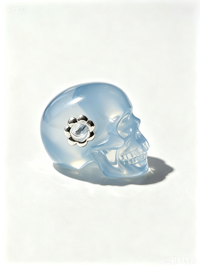 1.0" Blue Chalcedony Skull Pendant with 925 Sterling Silver Flower Through Bead, Chakra Meditation Healing Jewelry
