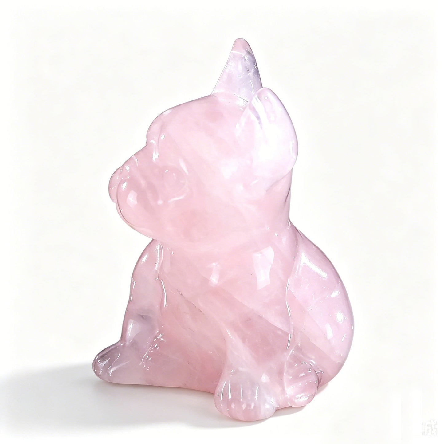 2.0"Natural Rose Quartz Hand Carved Bulldog Figurine, Love Healing Crystal Animal Decor