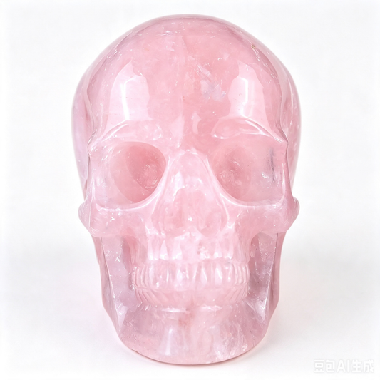 4.5" Natural Rose Quartz Crystal Skull Love Healing Ornament