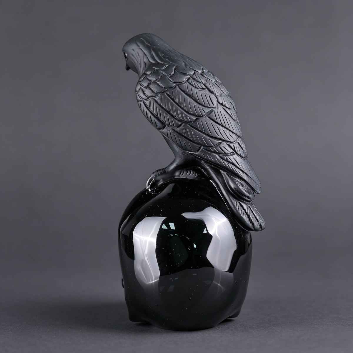 6"Black Obsidian Crystal Skull and Eagle