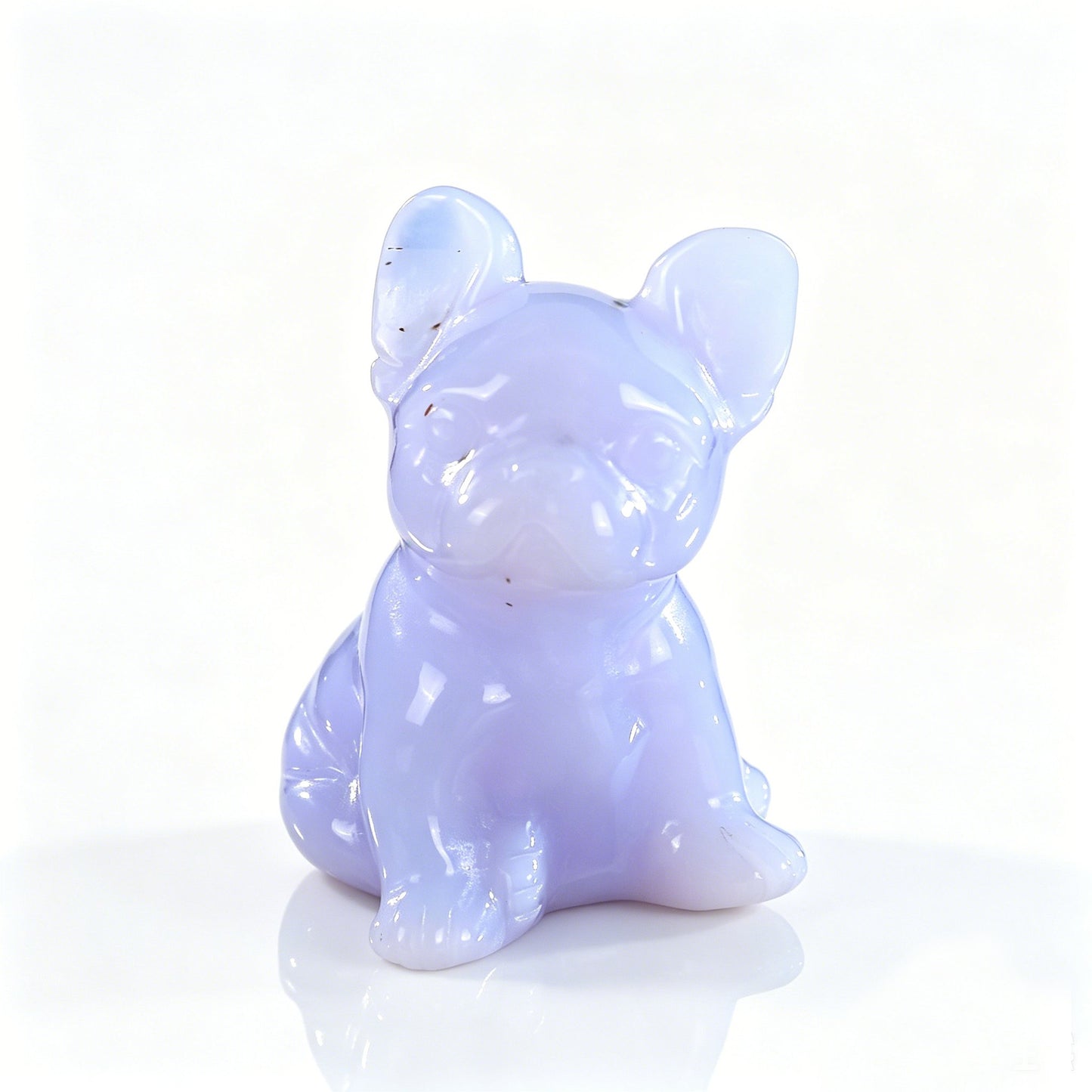 2.0"Natural Blue Chalcedony Hand Carved Bulldog Figurine, Calm Communication Crystal Animal Decor