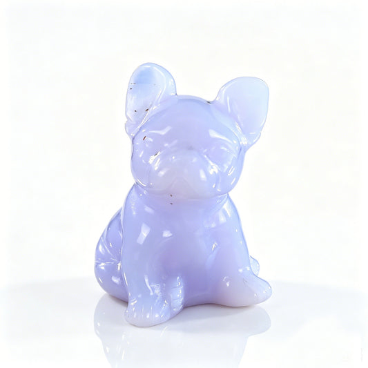 2.0"Natural Blue Chalcedony Hand Carved Bulldog Figurine, Calm Communication Crystal Animal Decor