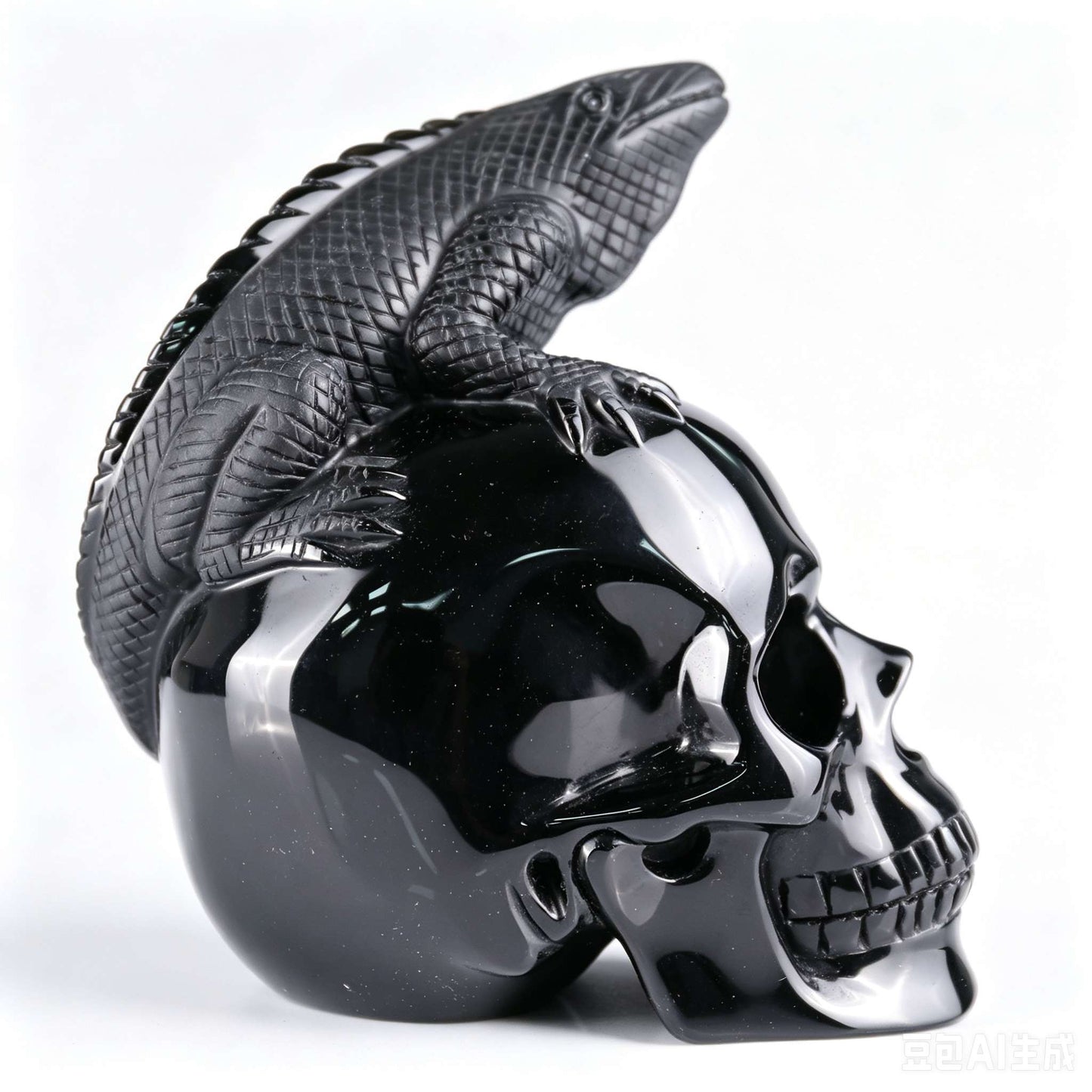 4"Natural Black Obsidian Lizard & Skull Carving, Hand-Carved Crystal Healing Ornament