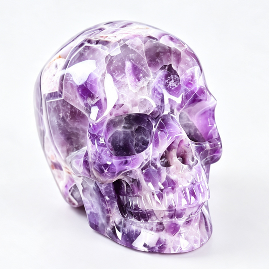 7.0"Hand Carved Natural Amethyst Crystal Skull Spiritual Calming Ornament