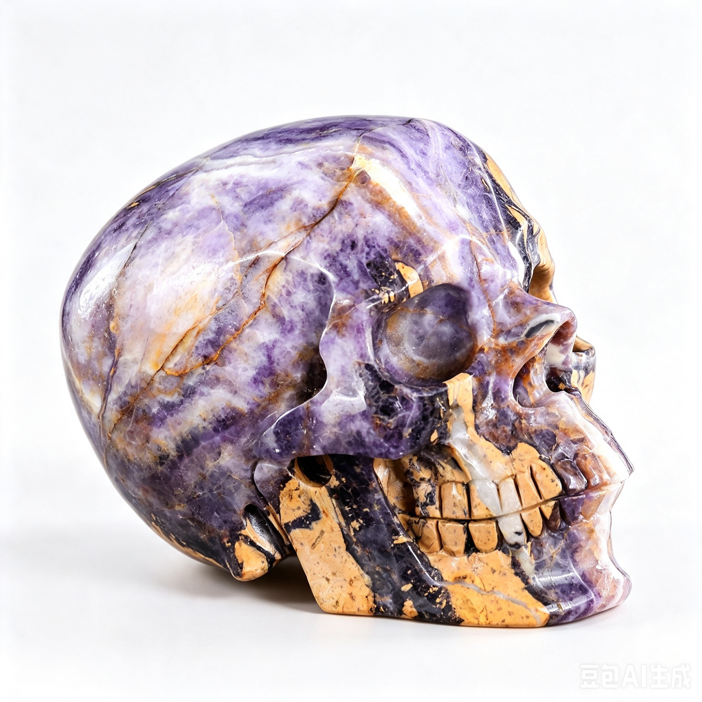 9.2"Hand Carved Purple Fluorite Crystal Skull Spiritual Mental Clarity Ornament