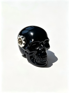 1.0" Black Obsidian Skull Pendant with 925 Sterling Silver Flower Through Bead, Chakra Meditation Healing Jewelry