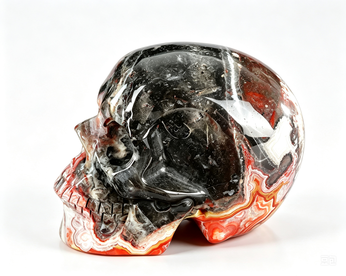 3.0"Natural Red Lace Agate Crystal Skull Spiritual Emotional Balance Ornament
