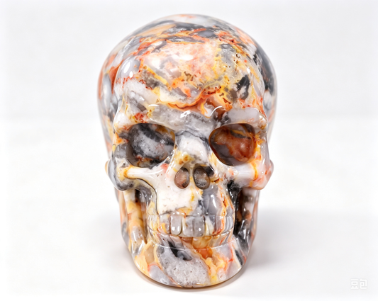 2.2"Natural Crazy Agate Crystal Skull Spiritual Joyful Ornament