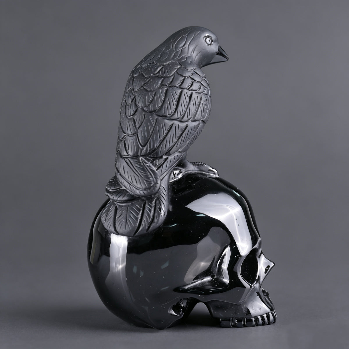 6"Black Obsidian Crystal Skull and Eagle