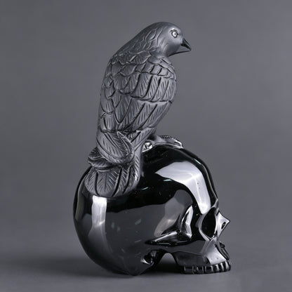 6"Black Obsidian Crystal Skull and Eagle