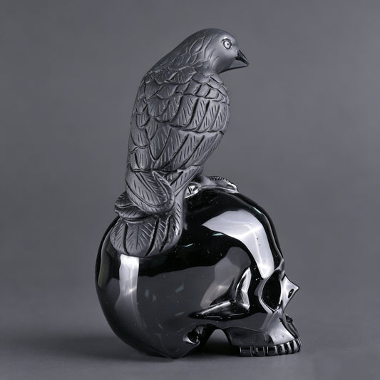6"Black Obsidian Crystal Skull and Eagle