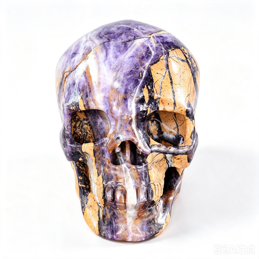 9.2"Hand Carved Purple Fluorite Crystal Skull Spiritual Mental Clarity Ornament