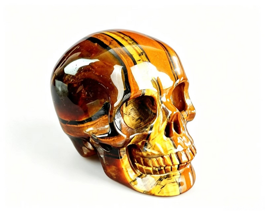 3.0" Natural Tiger's Eye Crystal Skull Courage Protection Ornament