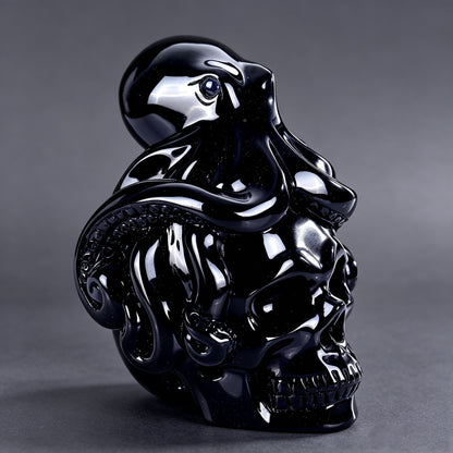 3"Black Obsidian Crystal Skull and Octopus
