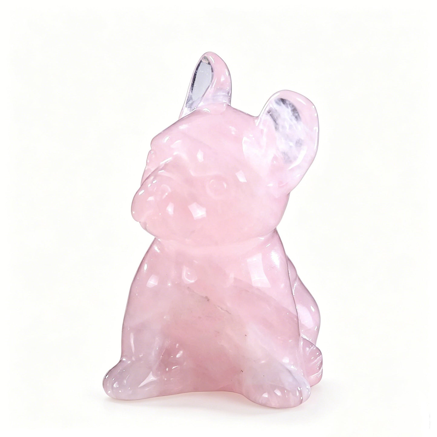 2.0"Natural Rose Quartz Hand Carved Bulldog Figurine, Love Healing Crystal Animal Decor