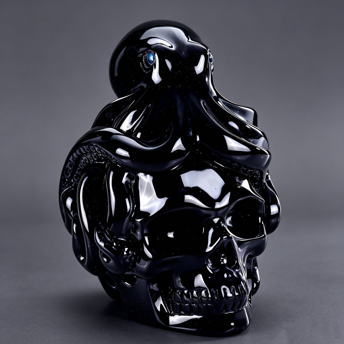 3"Black Obsidian Crystal Skull and Octopus