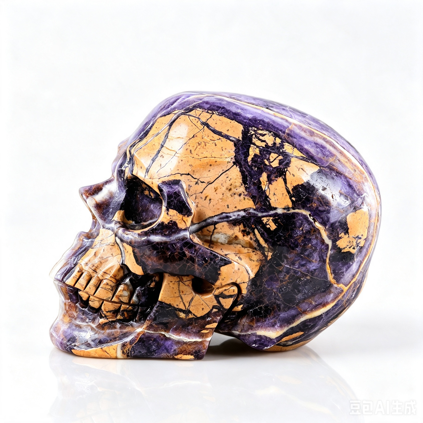 9.2"Hand Carved Purple Fluorite Crystal Skull Spiritual Mental Clarity Ornament