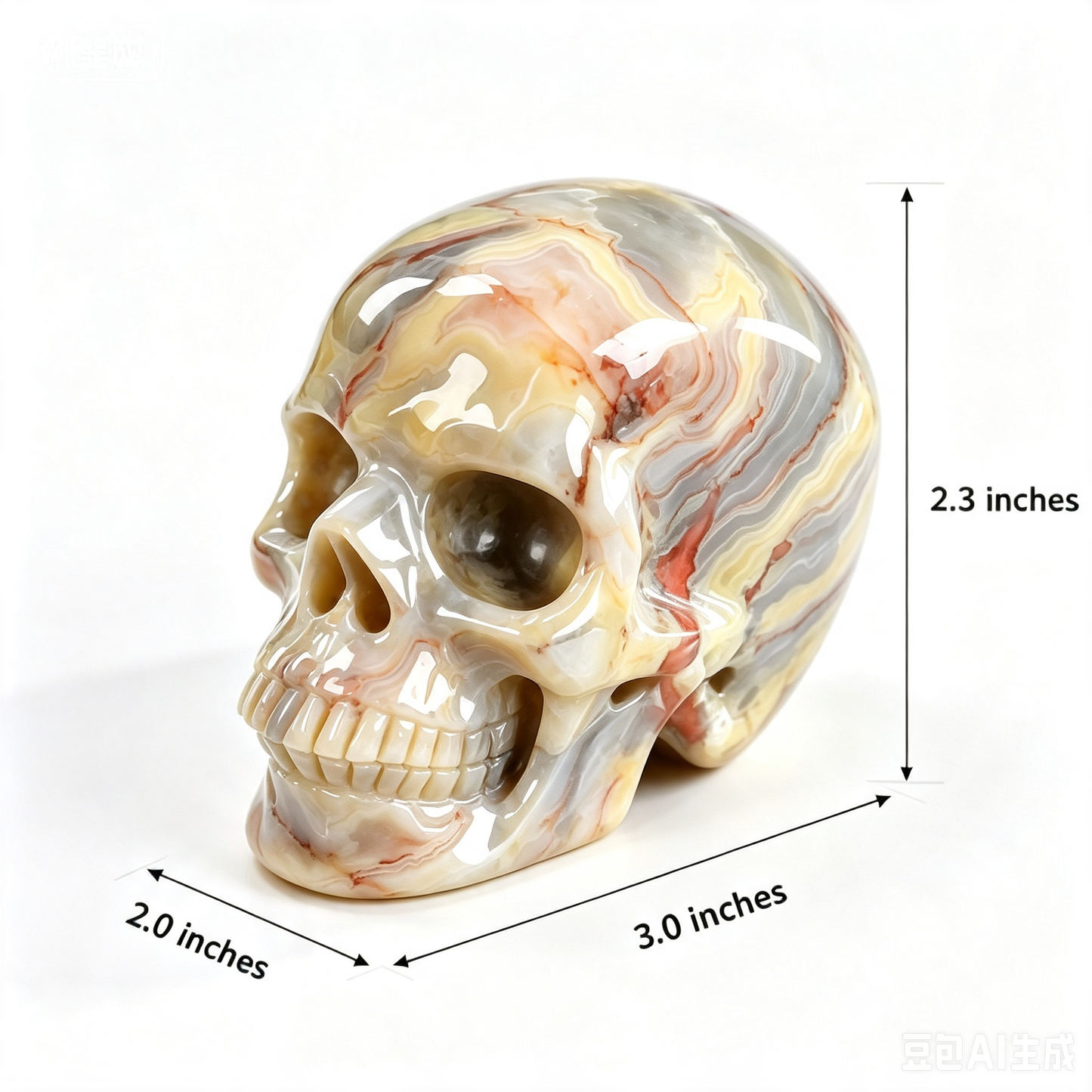3.0"Natural Crazy Agate Crystal Skull Spiritual Joyful Ornament