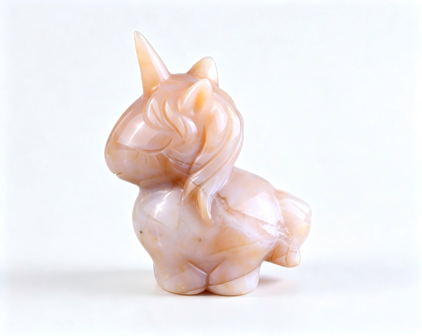 2.75"Natural Yellow Chalcedony Hand Carved Cute Unicorn Crystal Figurine Solar Energy Spiritual Home Decor