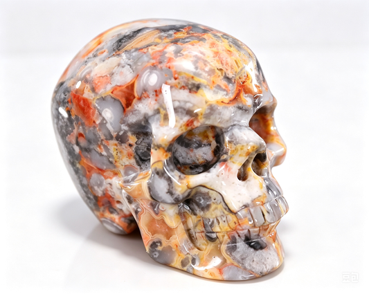 2.2"Natural Crazy Agate Crystal Skull Spiritual Joyful Ornament