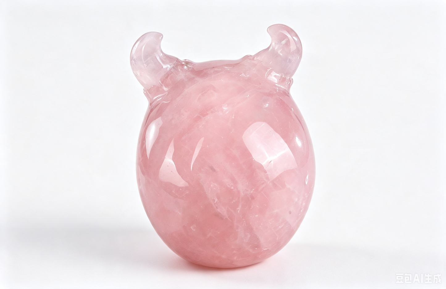 4.5" Natural Rose Quartz Crystal Skull with Horn Hand Carved Spiritual Healing Decor Ornament