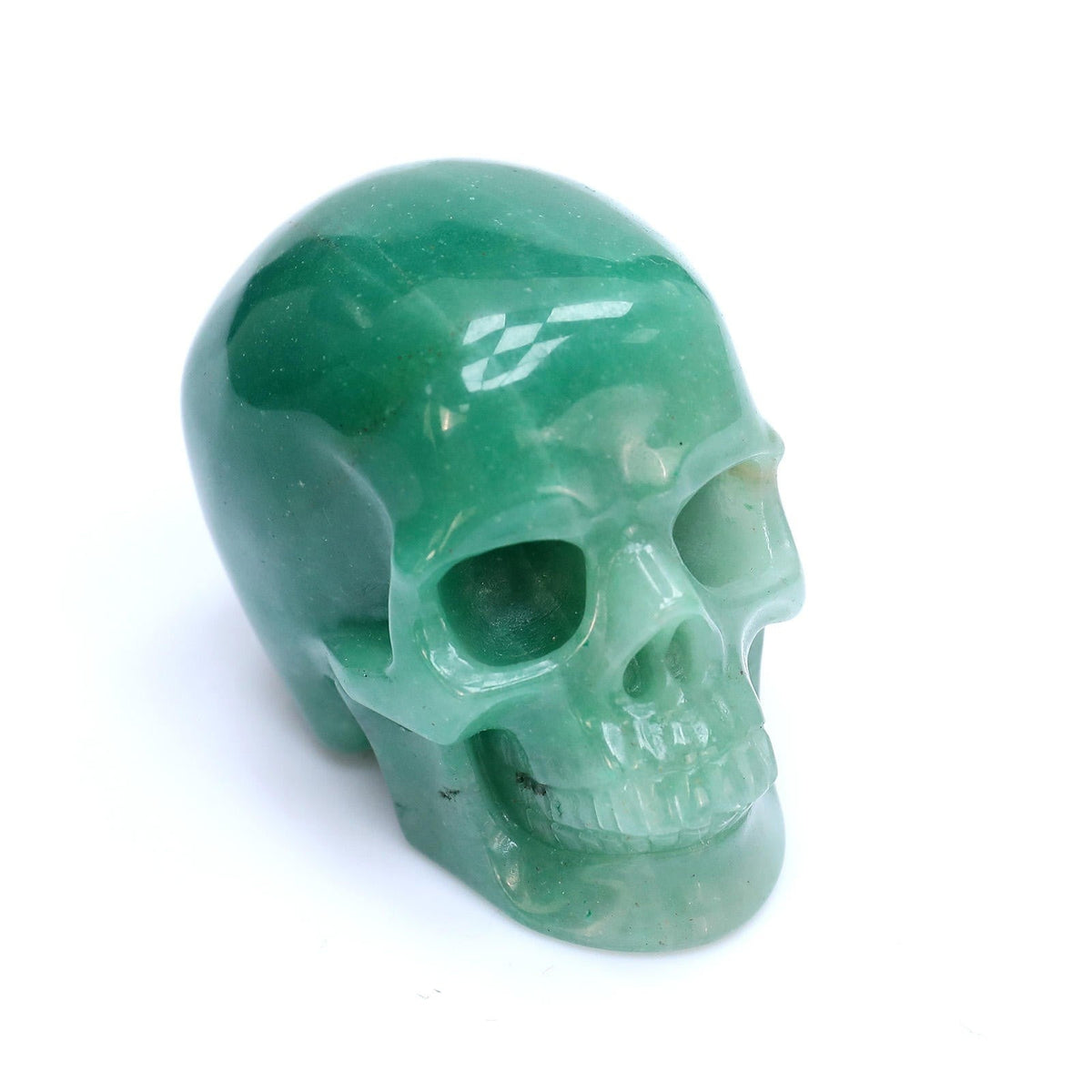 4.5 Inch Green Aventurine Crystal Skull three-quarter view facing right