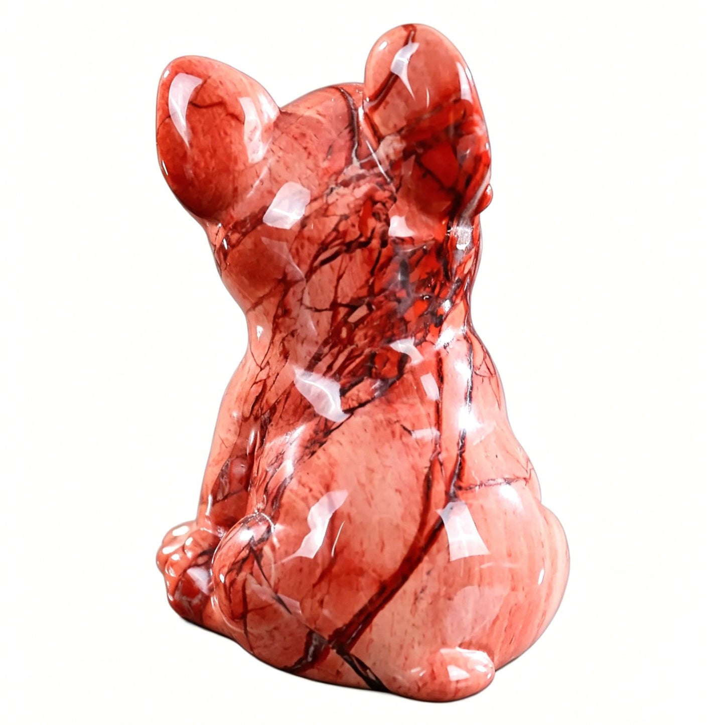 2"Natural Red Carnelian Hand Carved Bulldog Figurine, Vitality Healing Crystal Animal Decor