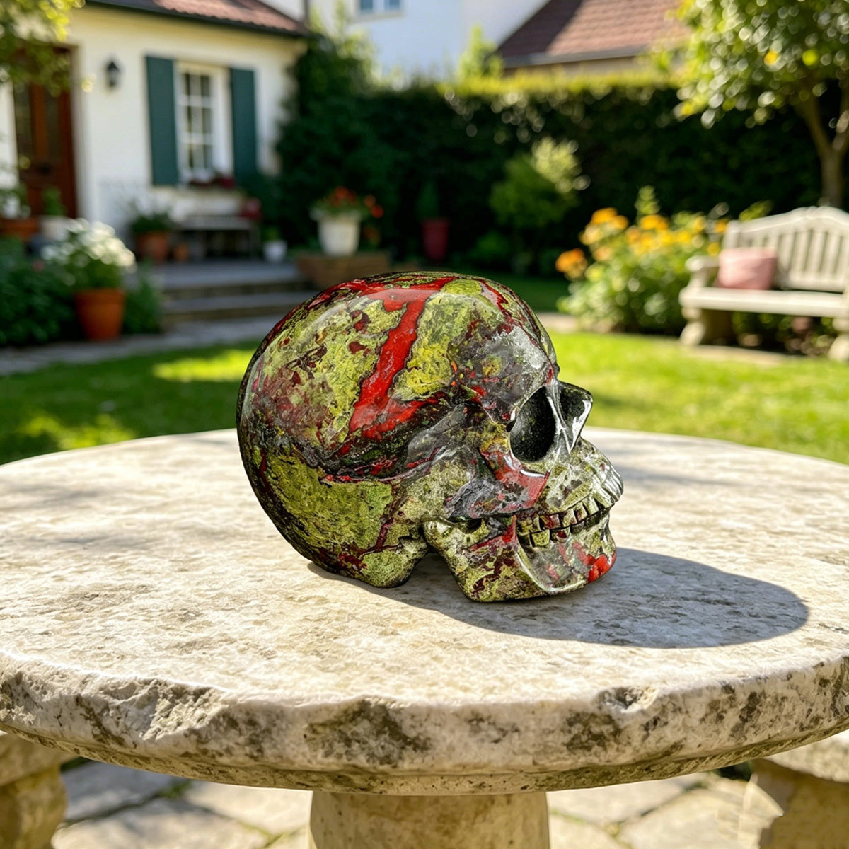 3.0" Natural Dragon BloodStone Hand Carved Crystal Healing Skull Sculpture