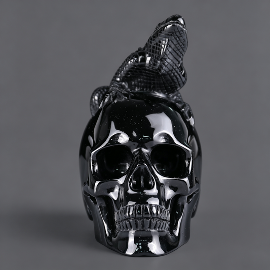 4.7"Black Obsidian Crystal Skull and Lizard