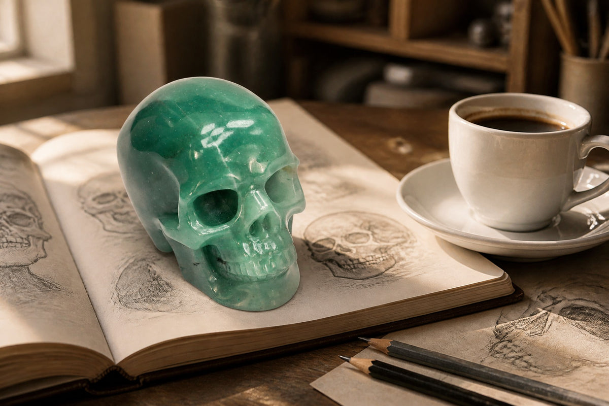 3.0 Inch Green Aventurine Crystal Skull Detail A