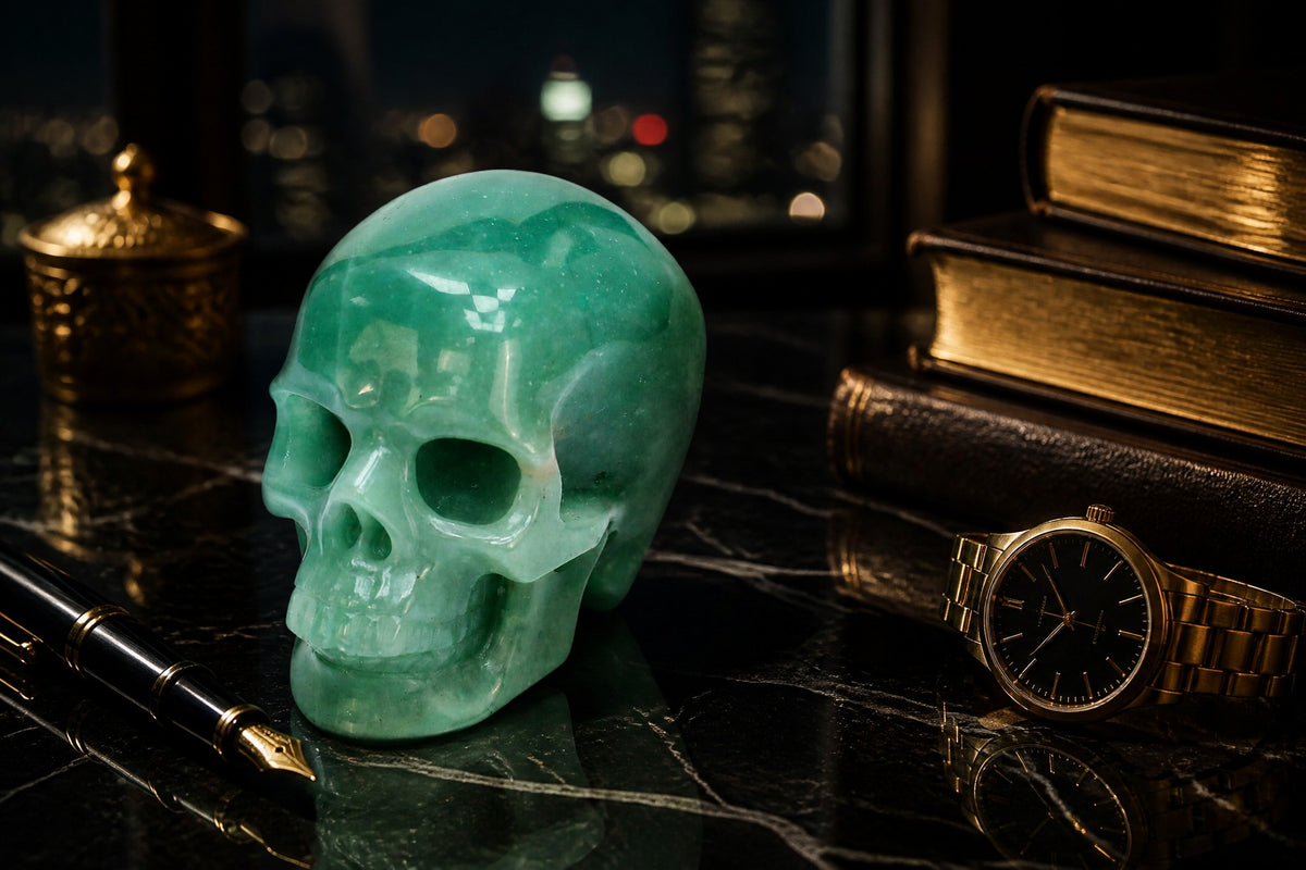 4.5 Inch Green Aventurine Crystal Skull Detail A