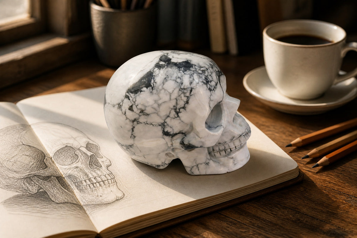 Howlite skull detail A