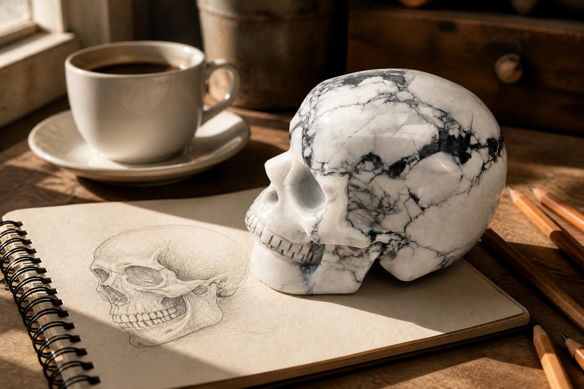 Howlite skull detail A