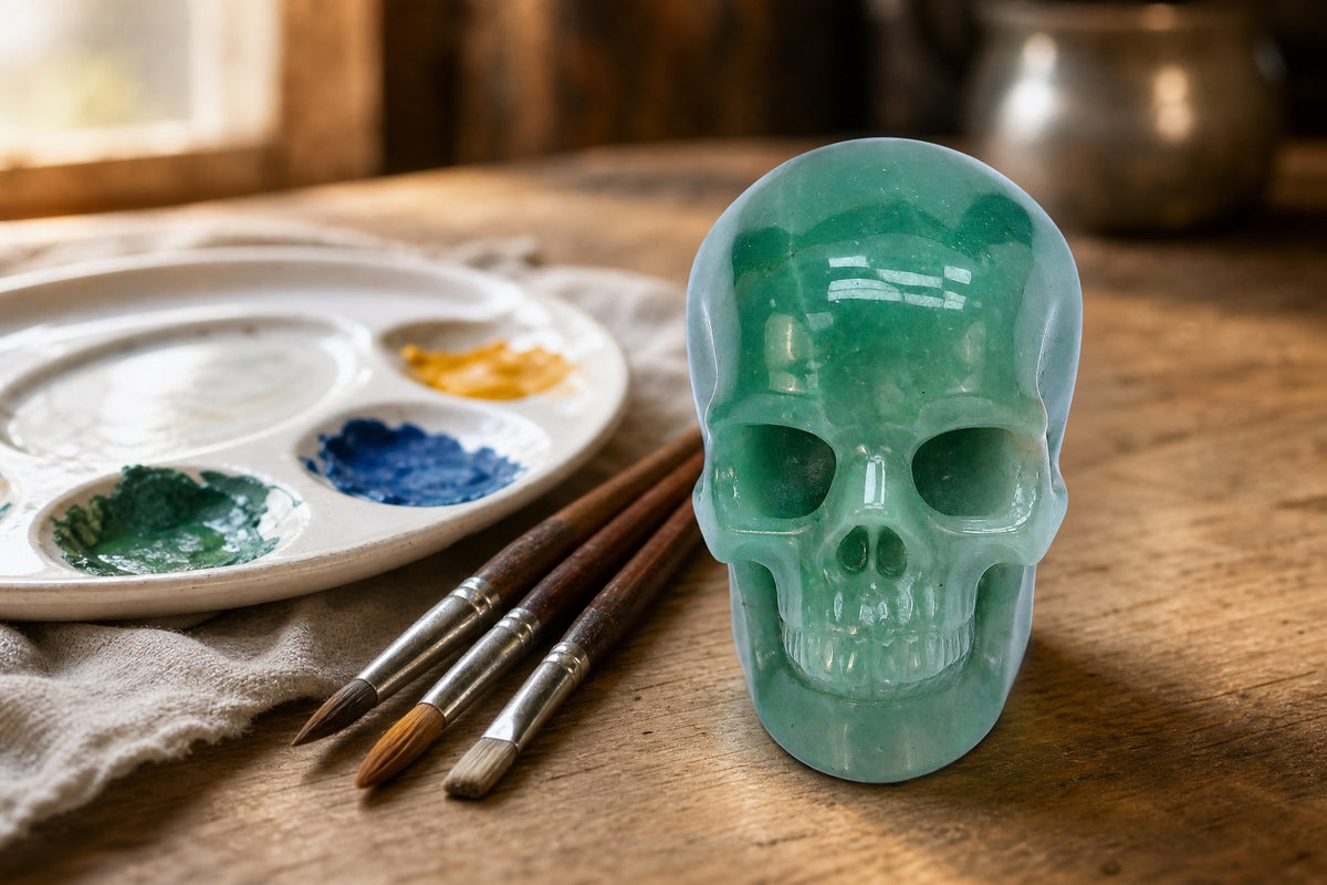 2.2 Inch Green Aventurine Crystal Skull Detail A