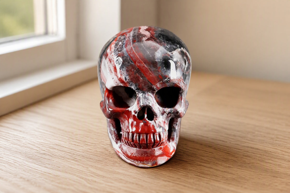 2.2 Inch Red Crazy Lace Agate Crystal Skull Detail A