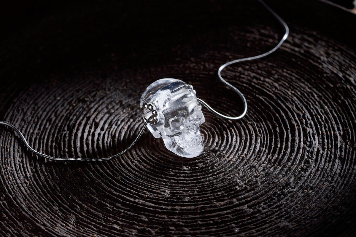 1.0" Clear Quartz Crystal Skull Necklace - Detail A