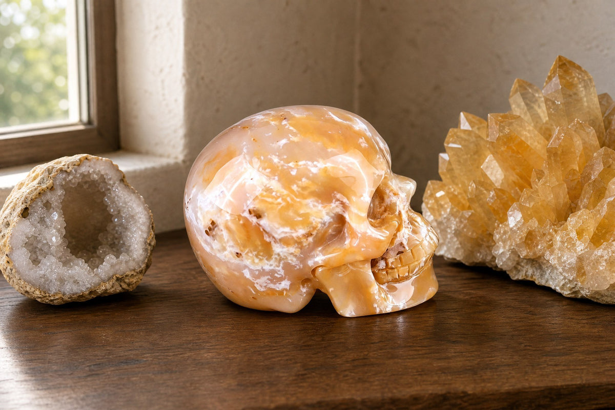 4.5 Inch Yellow Chalcedony Crystal Skull Detail A