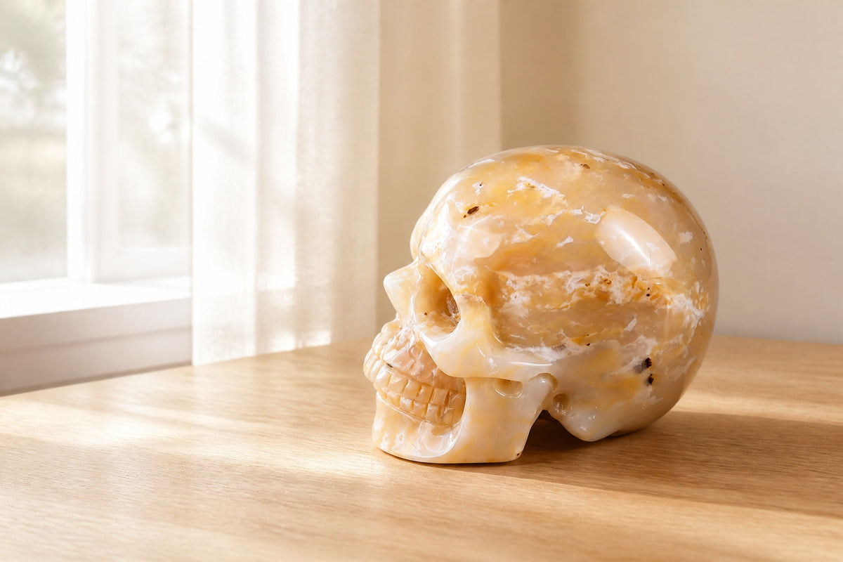 3.0 Inch Yellow Chalcedony Crystal Skull Detail A