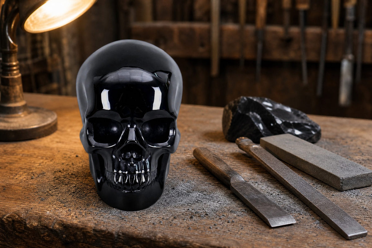 2.2 Inch Black Obsidian Crystal Skull Detail A