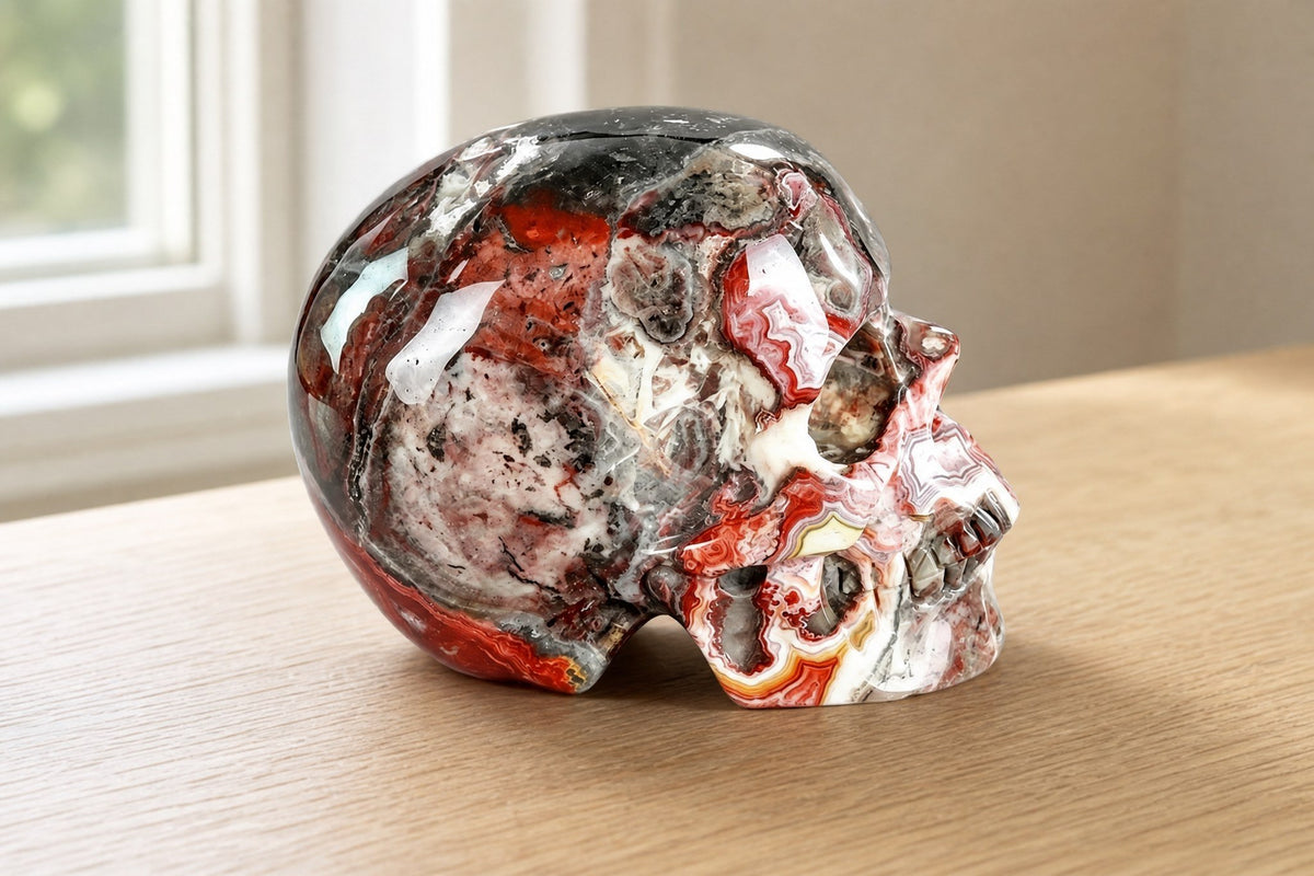 3.0 Inch Red Crazy Lace Agate Crystal Skull Detail A