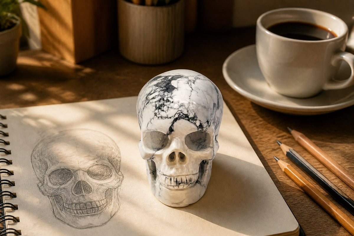 Howlite skull detail A