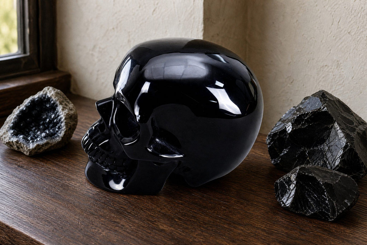 4.5 Inch Black Obsidian Crystal Skull Detail A