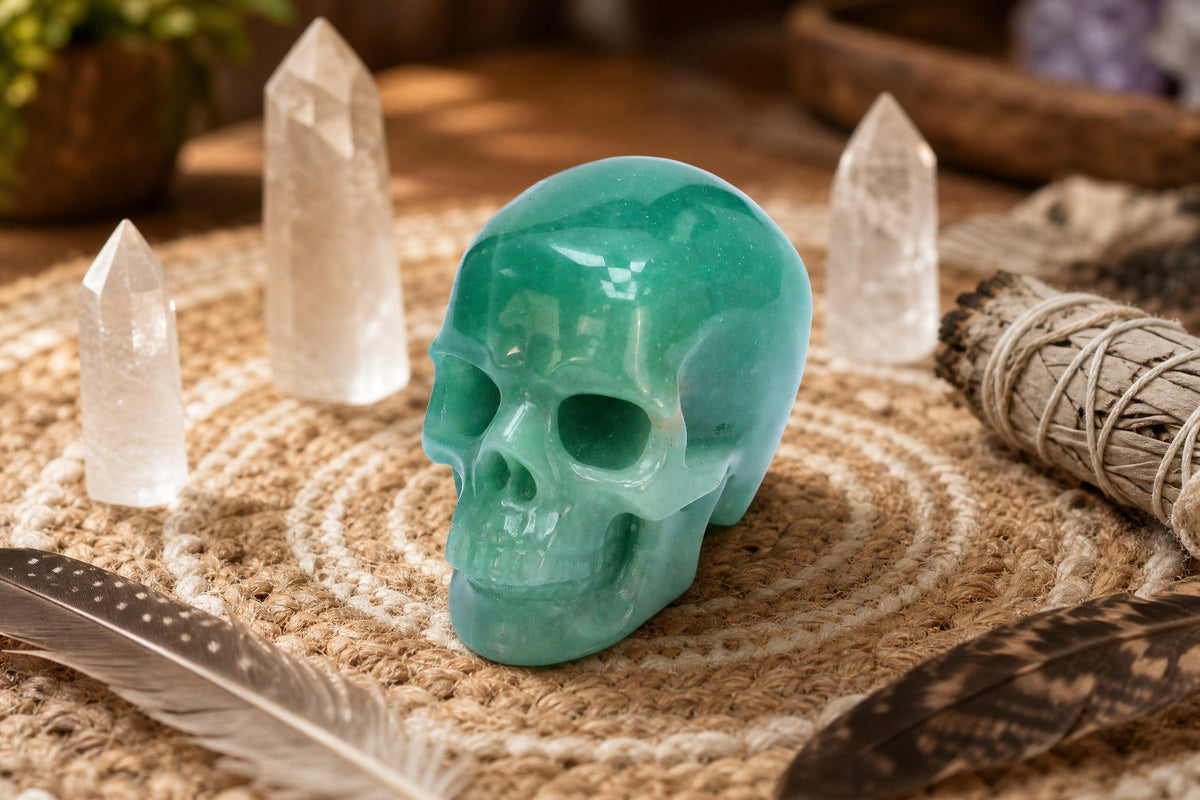 2.2 Inch Green Aventurine Crystal Skull Detail B