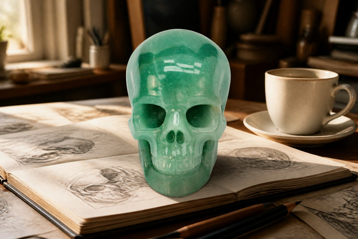 4.5 Inch Green Aventurine Crystal Skull Detail B