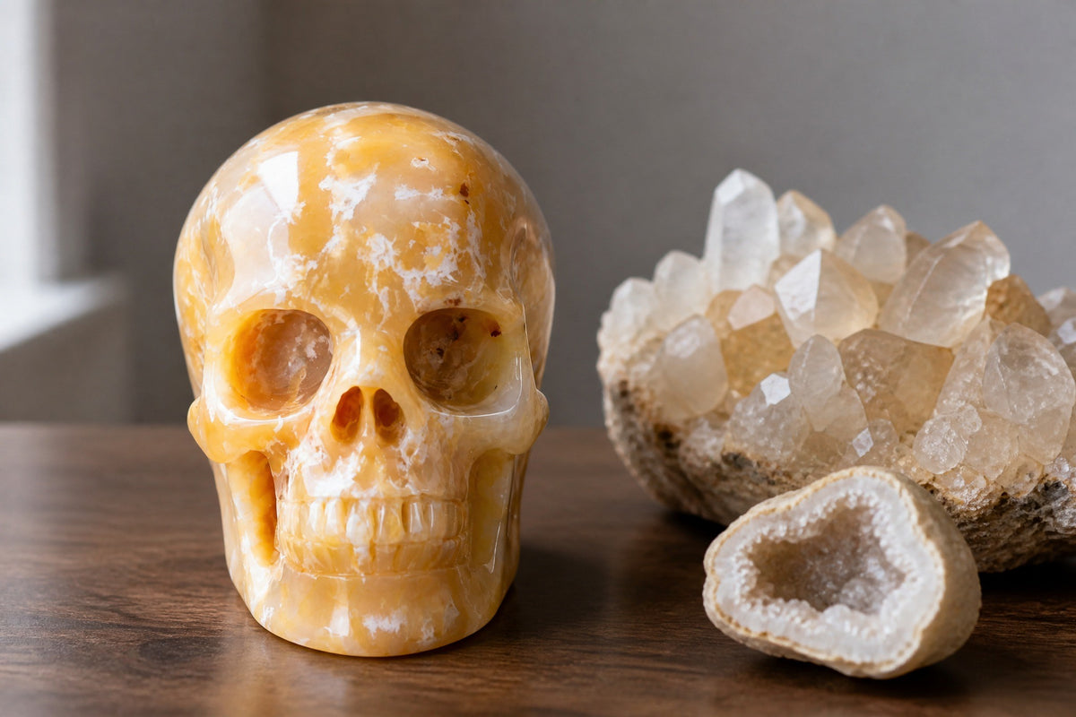 3.0 Inch Yellow Chalcedony Crystal Skull Detail B