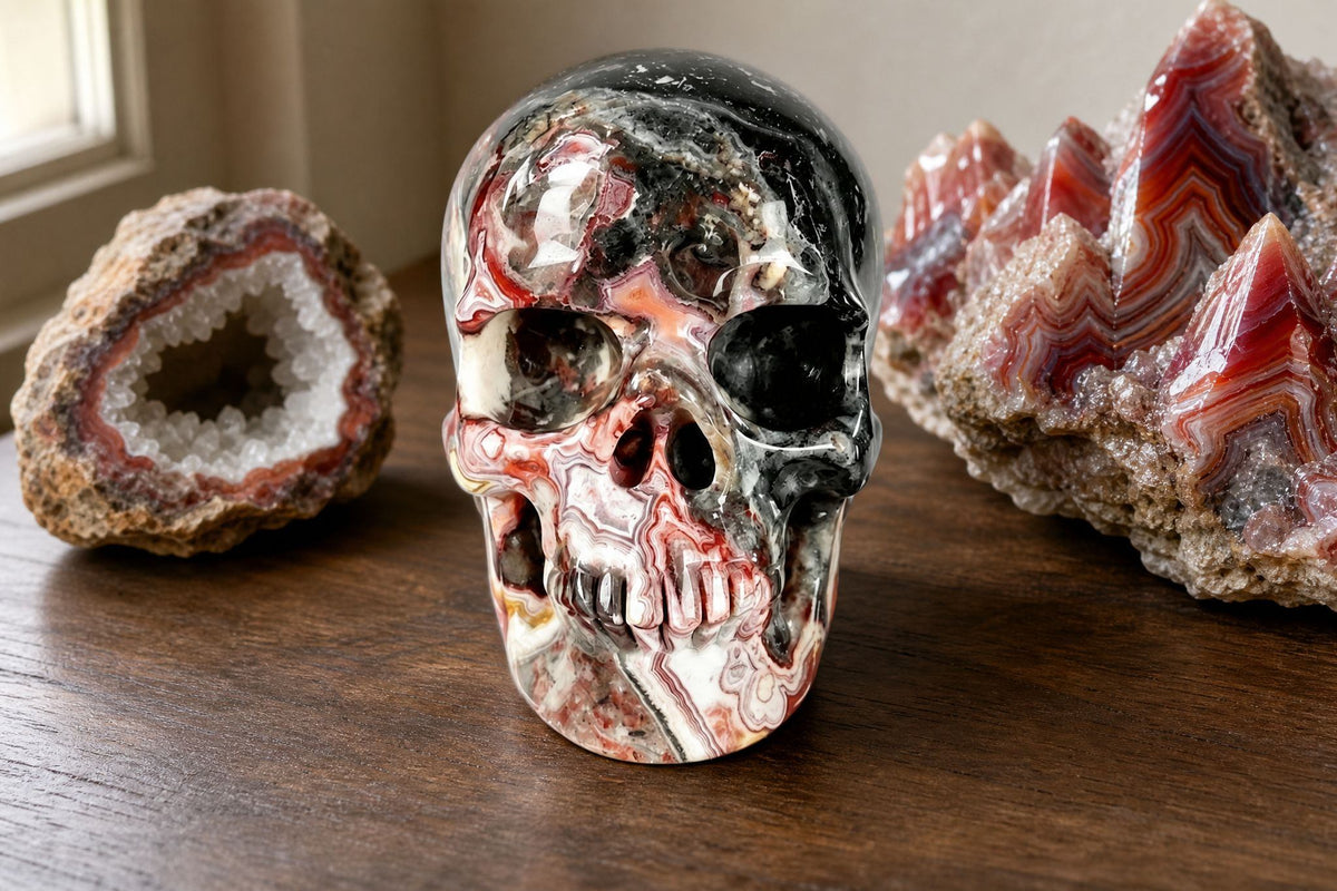 3.0 Inch Red Crazy Lace Agate Crystal Skull Detail B