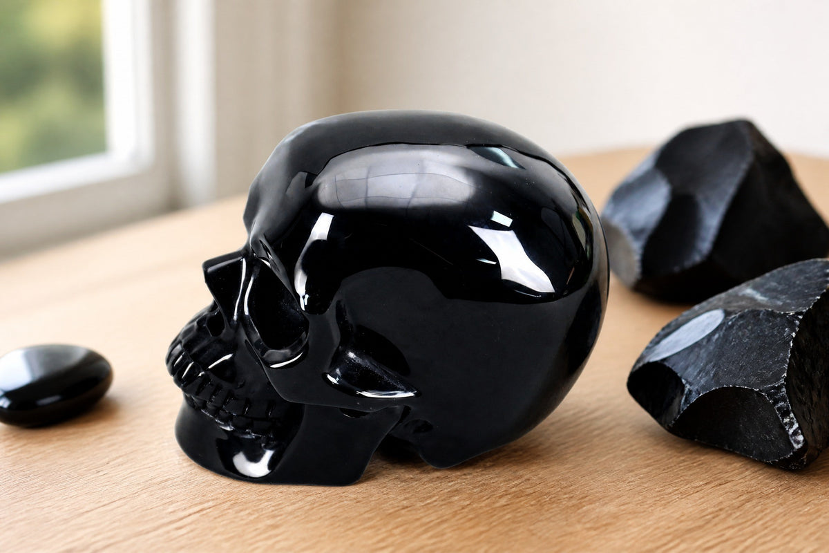 2.2 Inch Black Obsidian Crystal Skull Detail B