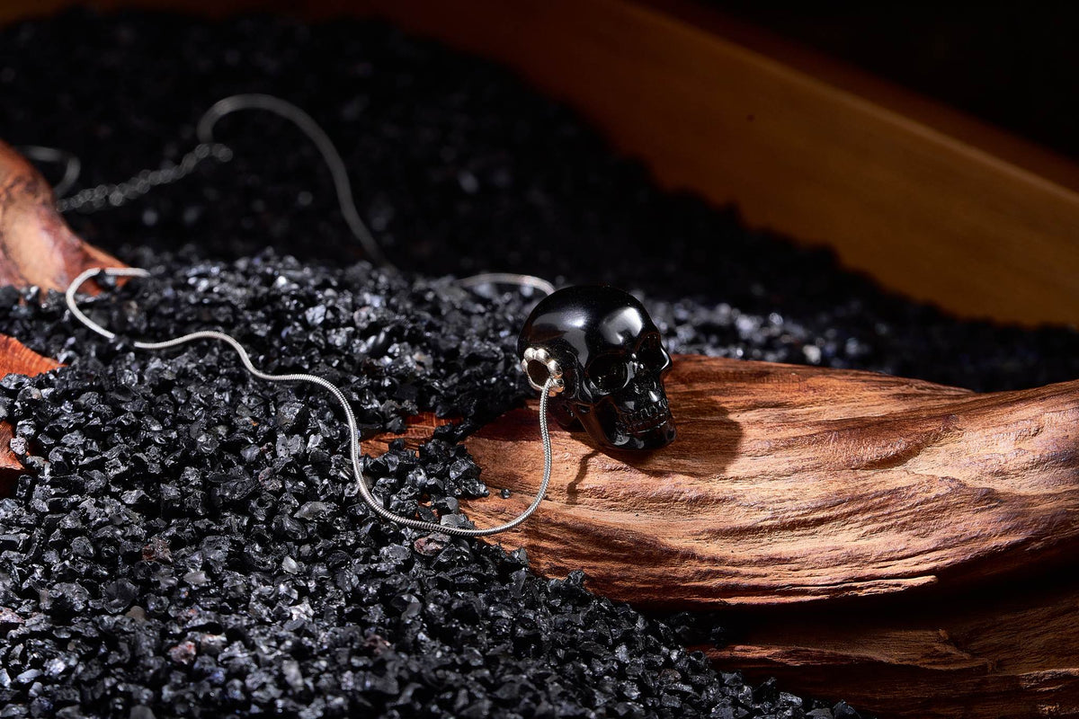 1.0" Black Obsidian Crystal Skull Necklace - Detail B