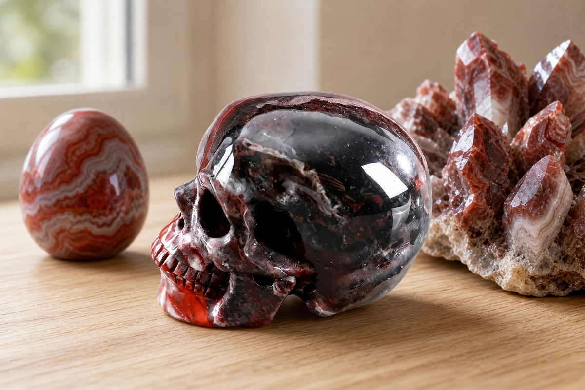 2.2 Inch Red Crazy Lace Agate Crystal Skull Detail B