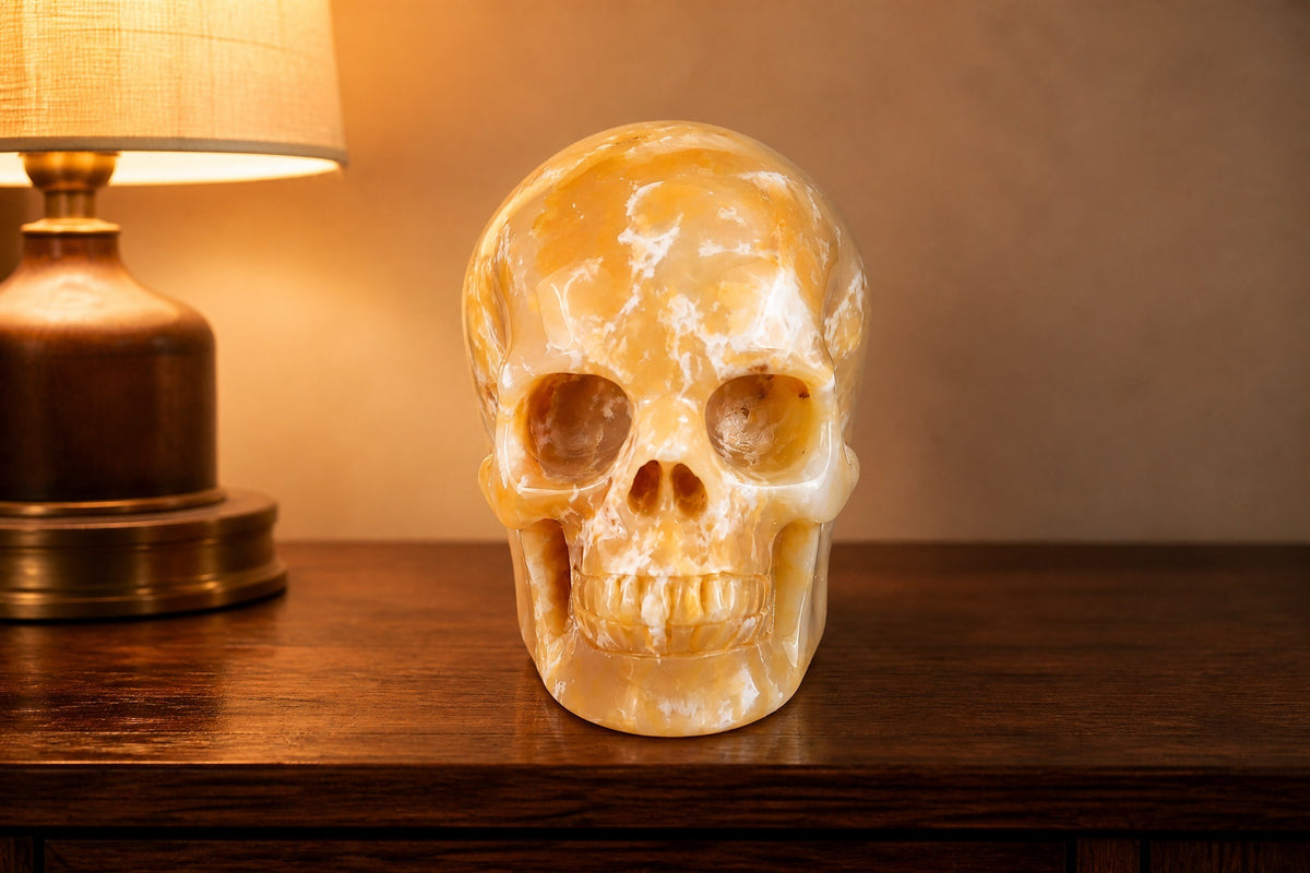 4.5 Inch Yellow Chalcedony Crystal Skull Detail B